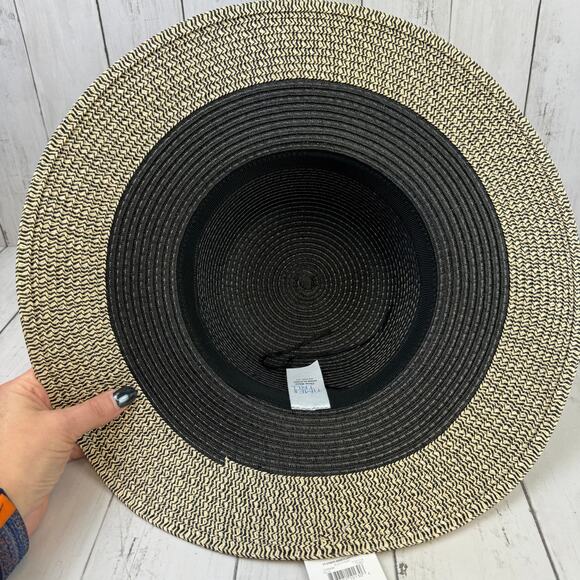 NWT Time and Tru Black Striped Packable Adjustable Floppy Straw Hat One Size - Picture 6 of 8